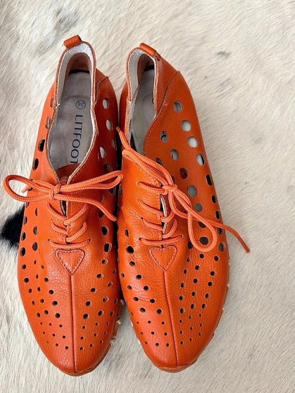 LITFOOT Breeze Tie LF9010 Perforated Leather Lace-Up Shoes Moccasins Orange EU